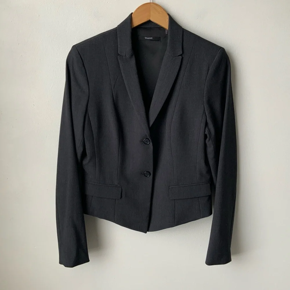 TAHARI Blazer Cropped Office Corpcore Minimalist Gray Size 12 Minimalist